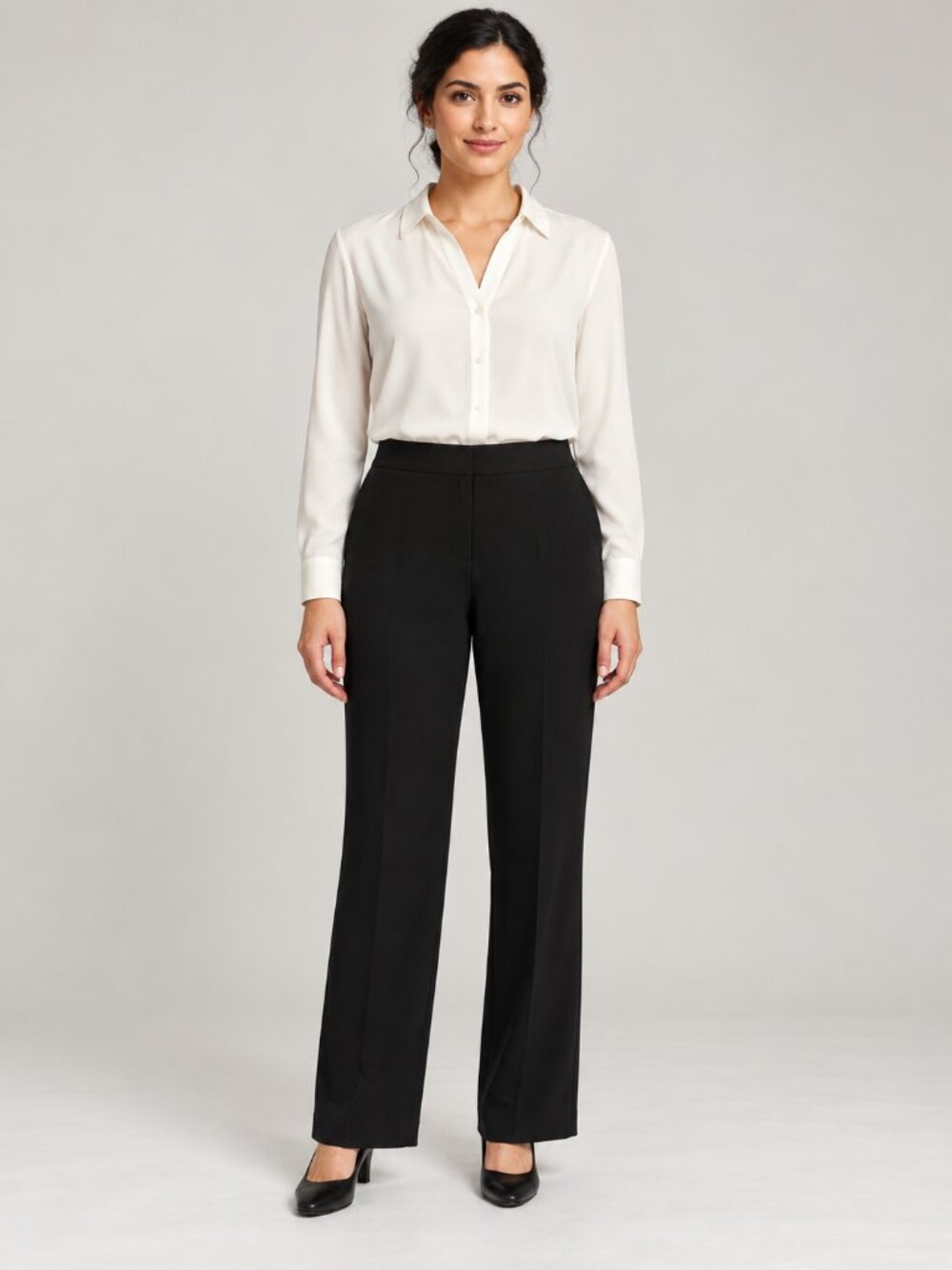 Worthington Stretch Black Wide Leg Dress Pants 8P Back Zip Petite Minimalist